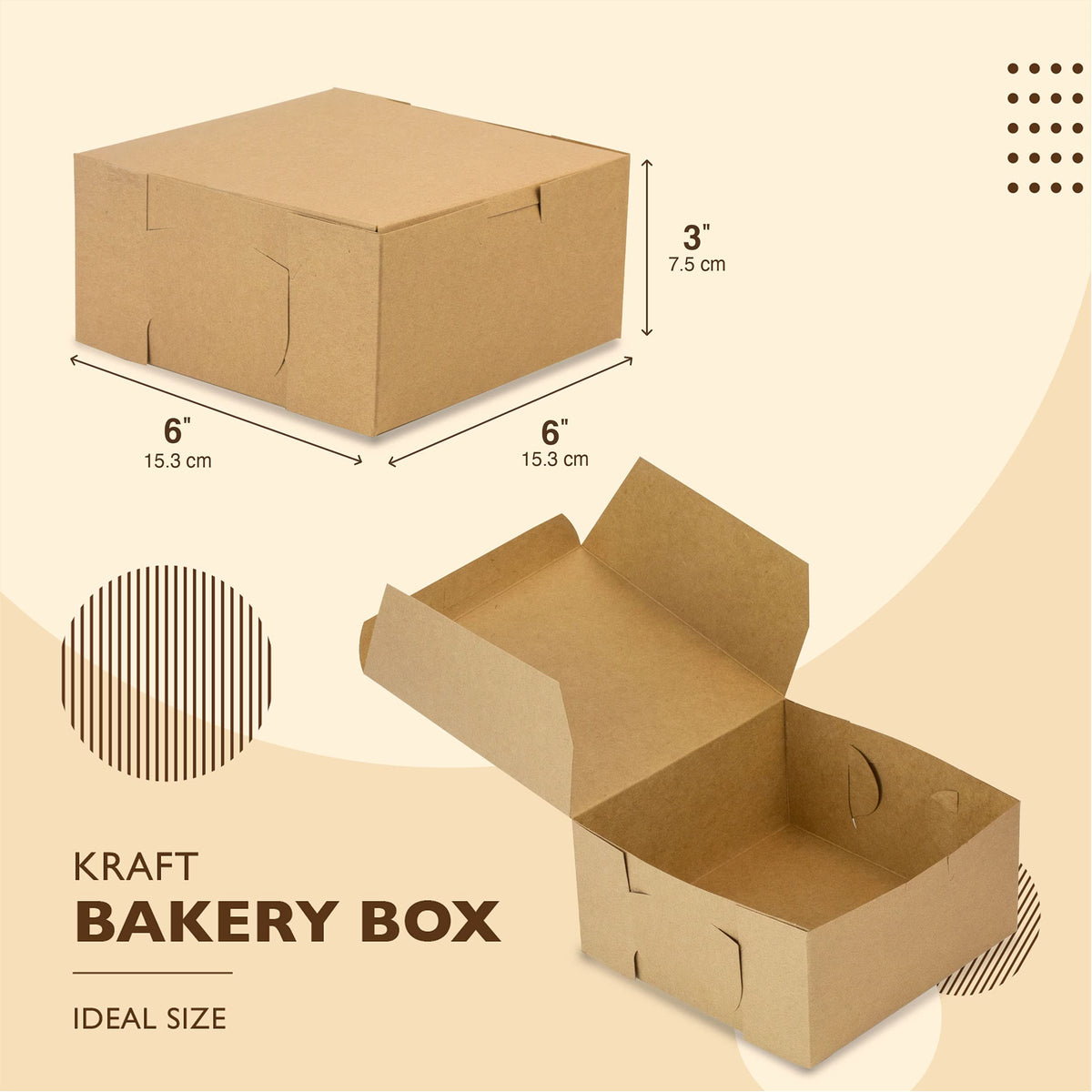 Fit Meal Prep 25 Pack Kraft Bakery Boxes, 6 x 6 x 3 Inches Brown Pastry Boxes, Cardboard Treat Boxes Pie Boxes Cookie Boxes Dessert Boxes for Cupcakes, Chocolates, Donuts, Macarons