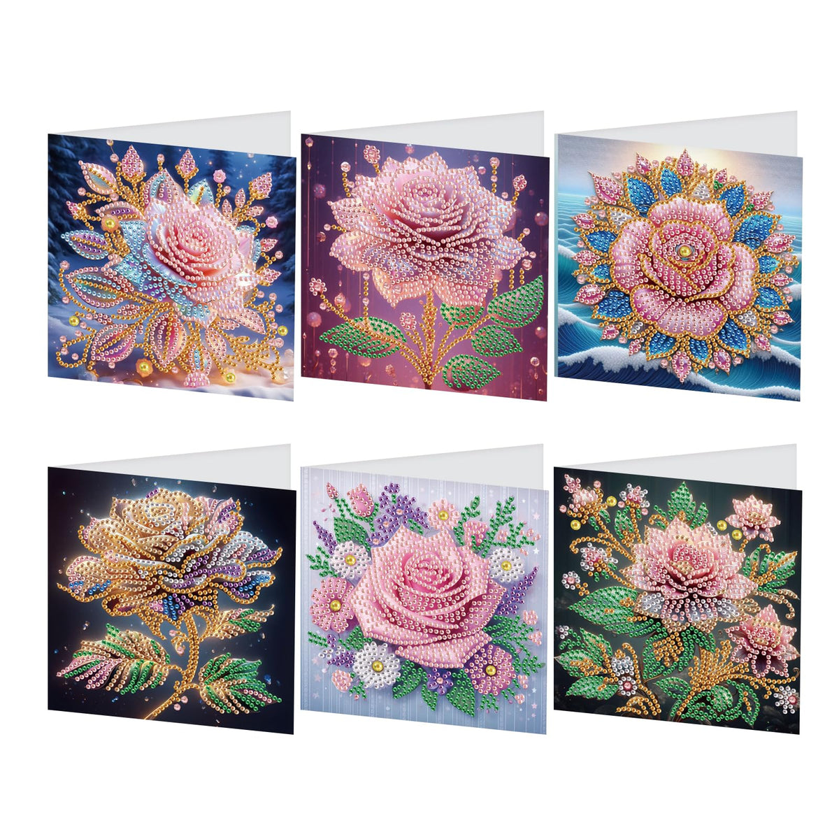 JZHYOAN 6Pcs Diamond Painting Cards Birthday Greeting Cards for Holidays Celebrations Diamond Art Card with Envelopes Crystal Arts Craft DIY Flower Gem Art Gem Painting Mosaic Kit for Adults