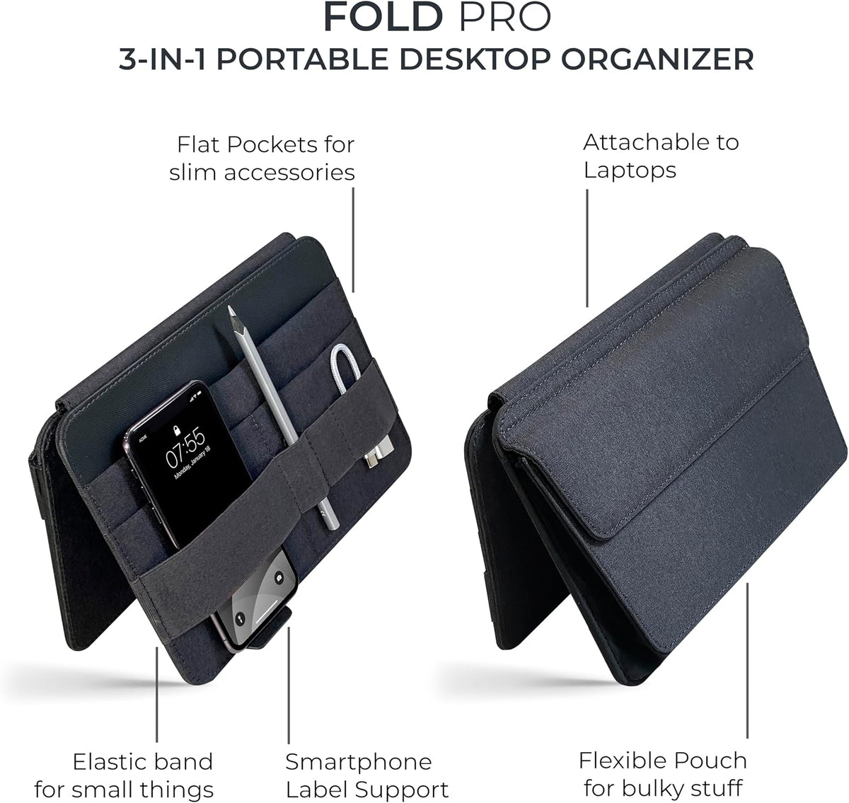 Backpack 13"-15" Beblau FOLD PRO Portable Tech Organizer Attachable Device Pouch & Desk Sleeve | Gadget Case for Office
