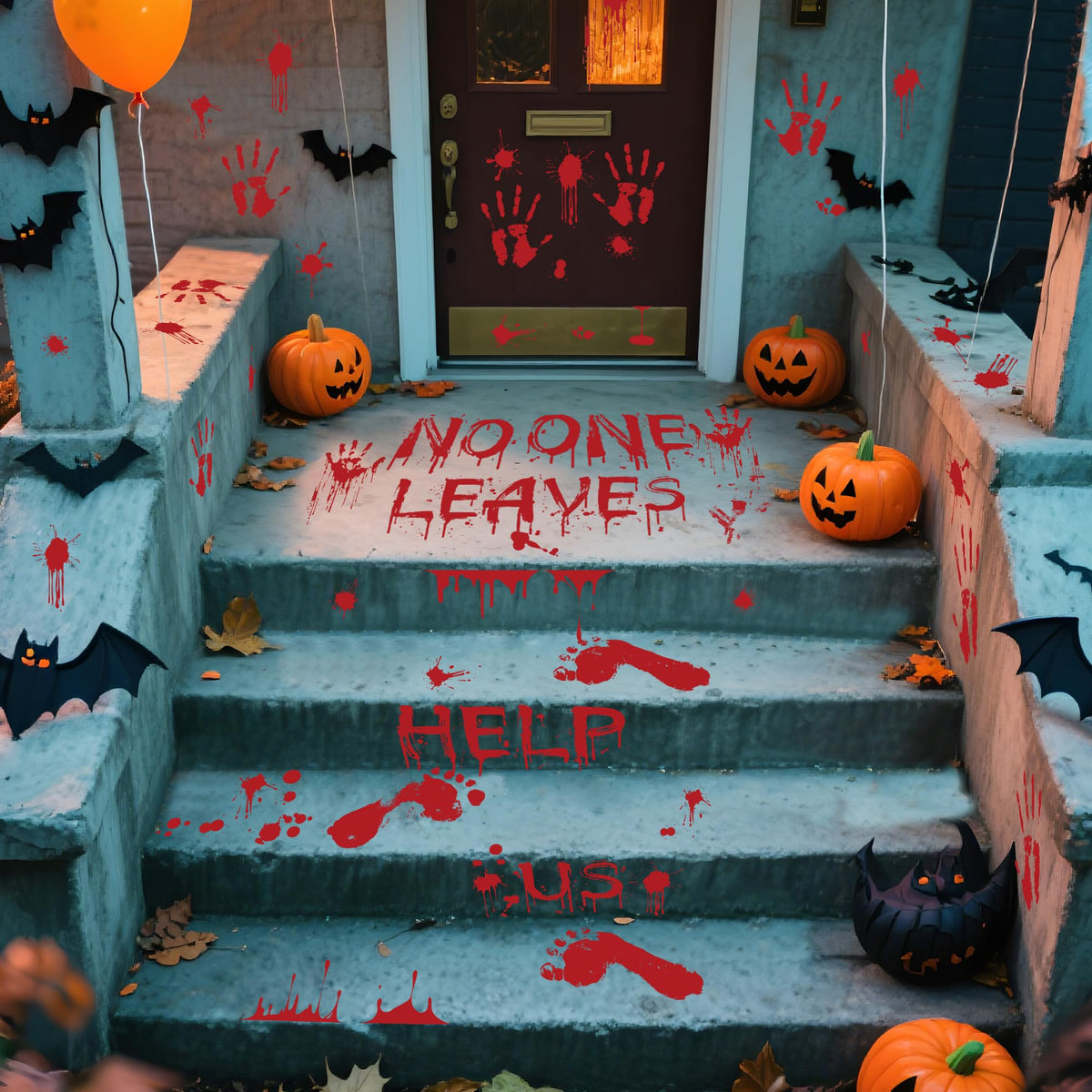 8 Sheets Halloween Bloody Handprint Footprint Floor Stickers Scary Halloween Decorations Self Adhesive Bloody Wall Decal Windows Cling Stickers for Window Floor Glass Bathroom Car Indoor Outdoor Party