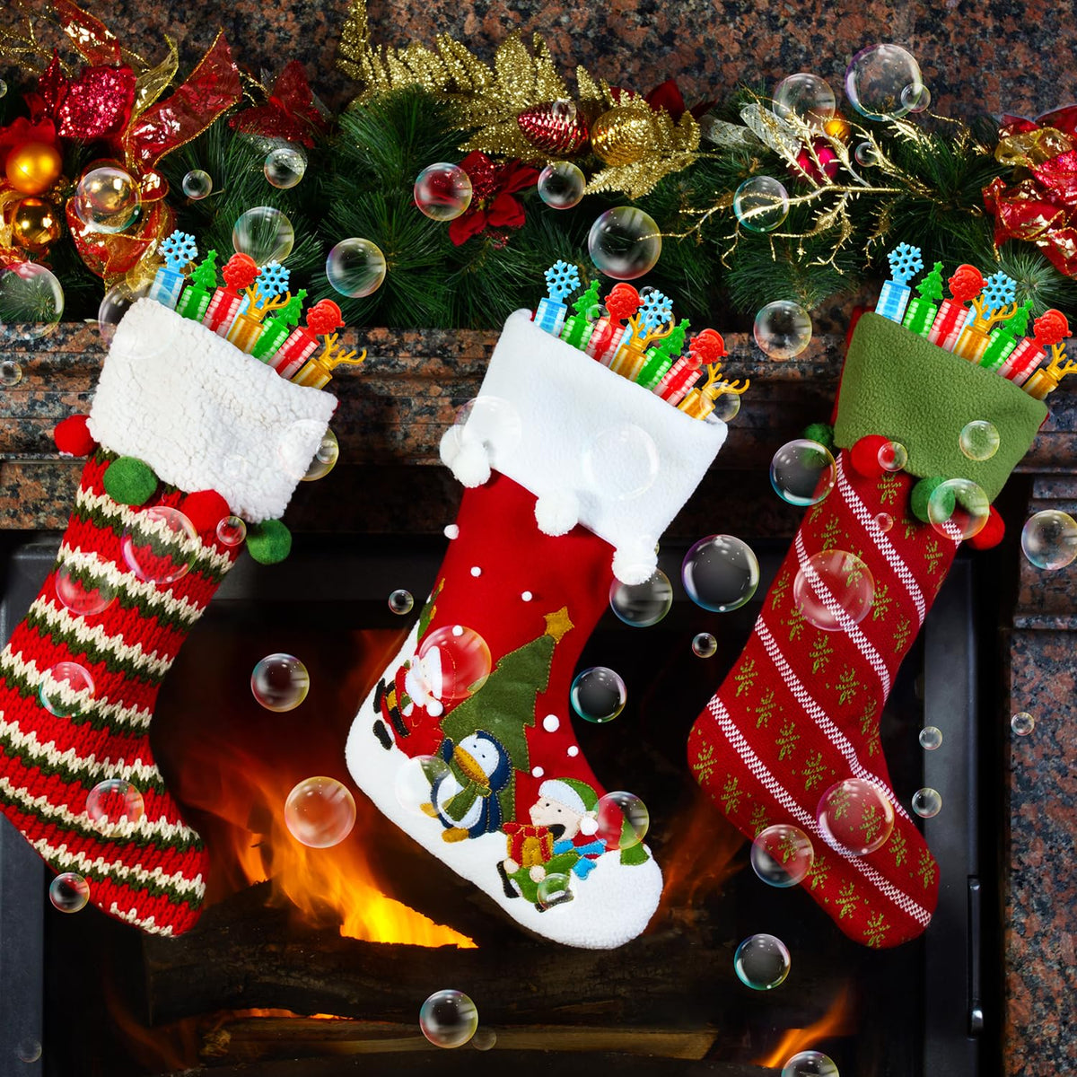 100 Pack Bulk Christmas Mini Bubble Wands Party Favors for Kids,Goodie Bag Stocking Stuffers Fillers for Toddler Boys Girls,Bulk Classroom School Party Supplies Prizes Toys Gifts Trinkets for Students