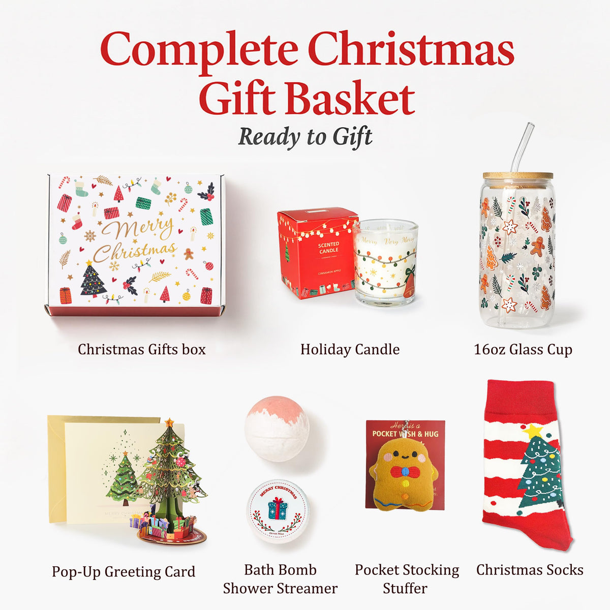Christmas Gift for Women 2026, Unique Christmas Basket for Coworker Teacher Employee Sister Best Friend Mom Wife, Xmas Holiday Gifts for Women Secret Santa Gift Box Set with Holiday Glass Cup