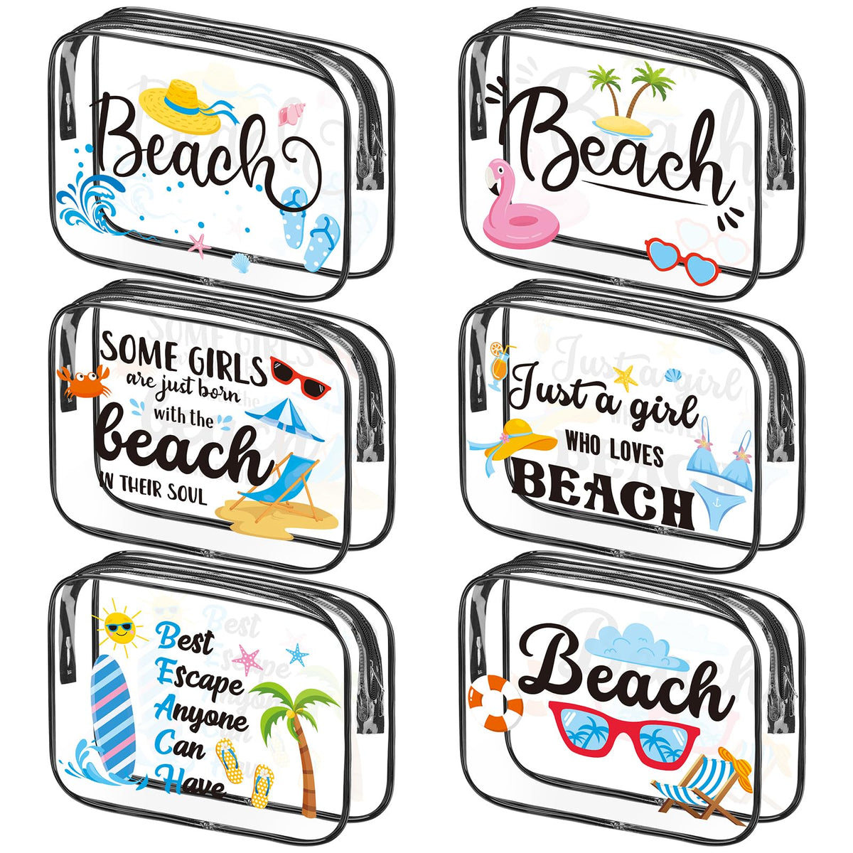 Cunno Makeup Bags Gifts for Women Teacher Beach Cruise Swim Nurse Dance Happy Graduation Gift Survival Kit Clear Cosmetic Bags PVC Waterproof Travel Toiletry Handbags Purses Organizer(Beach Style)
