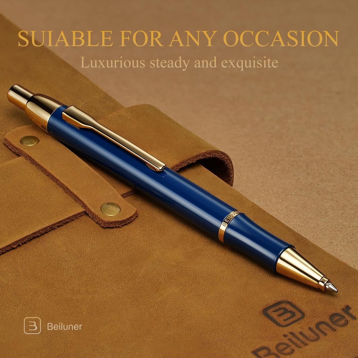 BEILUNER Luxury Gel Pen with 24K Gold Electroplating Finish, Blue Piano Lacquer, Luxury Grade Craftsmanship, Best Gel Pen Gift Set for Men and Women