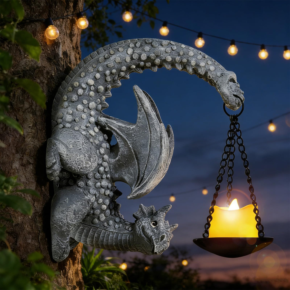 Dragon Wall Decor Outdoor Gothic Candle Holder Sculpture for Garden Patio Yard with Fantasy Dragon Statue Unique Dragon Gifts for Women Men Lovers Grey Stone