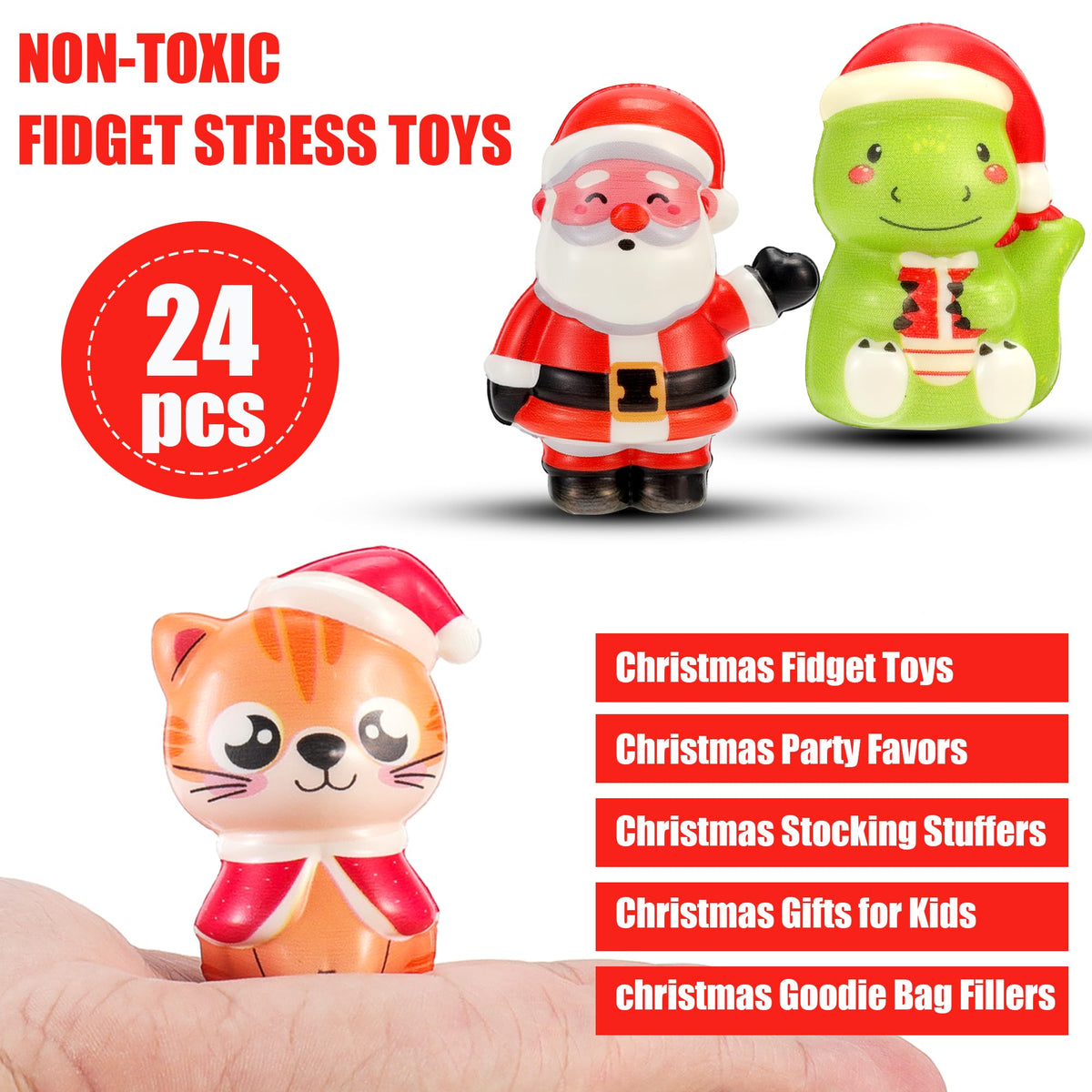 24PCS Christmas Squishy for Party Favors Gifts, Stress Relief Toys for Goodie Bags Pinata Fillers, Stocking Stuffer for Kids, Treasure Box Carnival for Prizes Rewards, Fidget Squeeze Advent Calendar