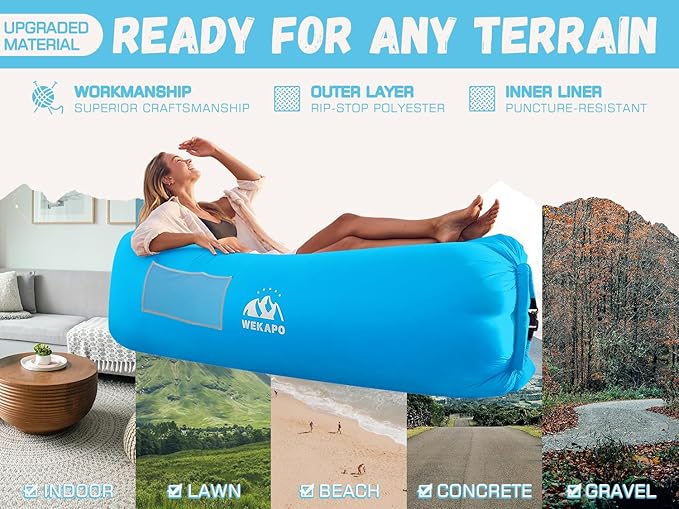 WEKAPO Inflatable Lounger with Pump-Effortless Setup, Ultra-Comfy & Lightweight -Perfect Blow up Couch for Camping, Beach, Hiking & Festivals