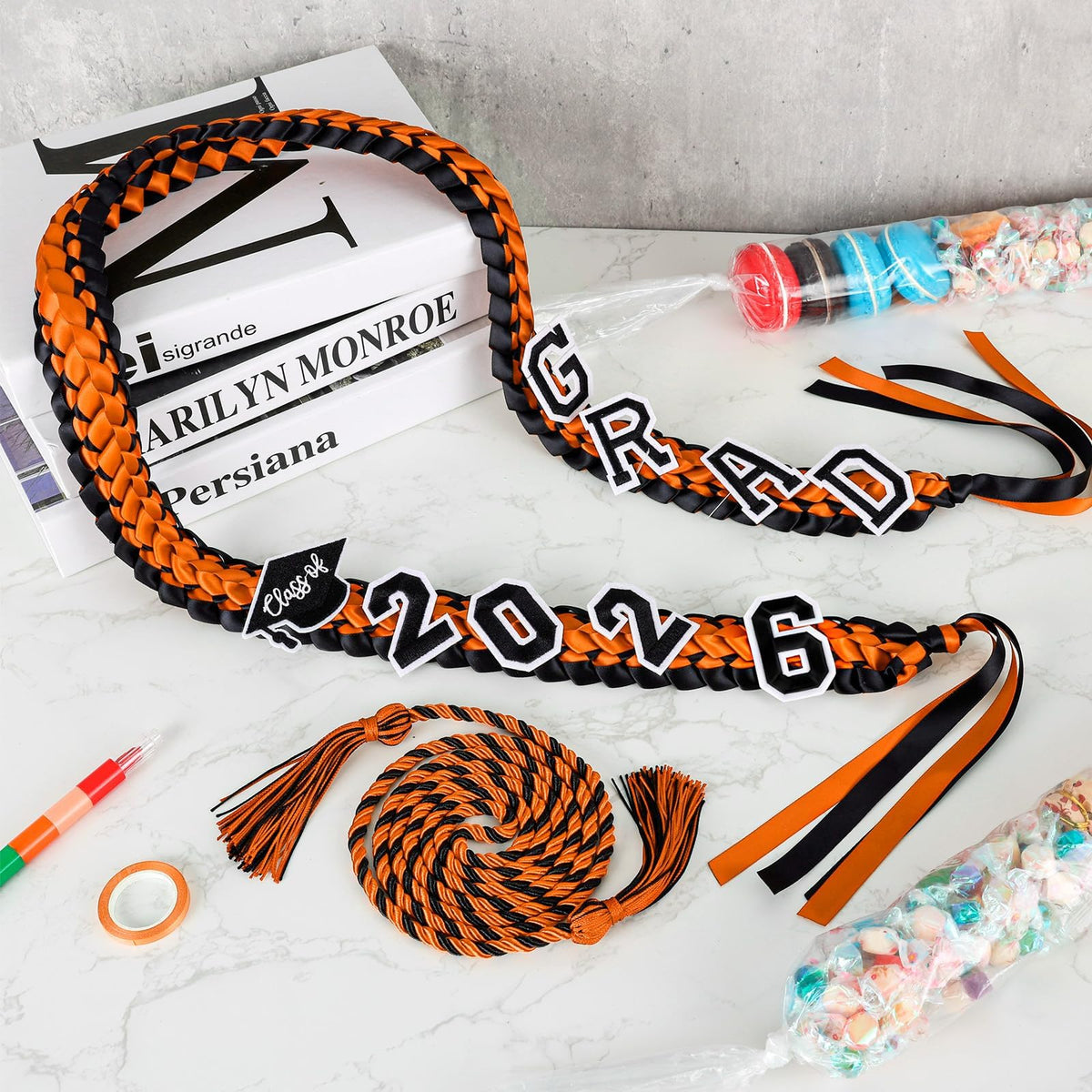 YLOLUL 16 Pcs Graduation Leis 2026 Graduation Candy Lei Kit with Honor Cord Class of 2026 Graduation Ribbon Money Lays Necklace Graduation Gift Party Accessories for Women Men