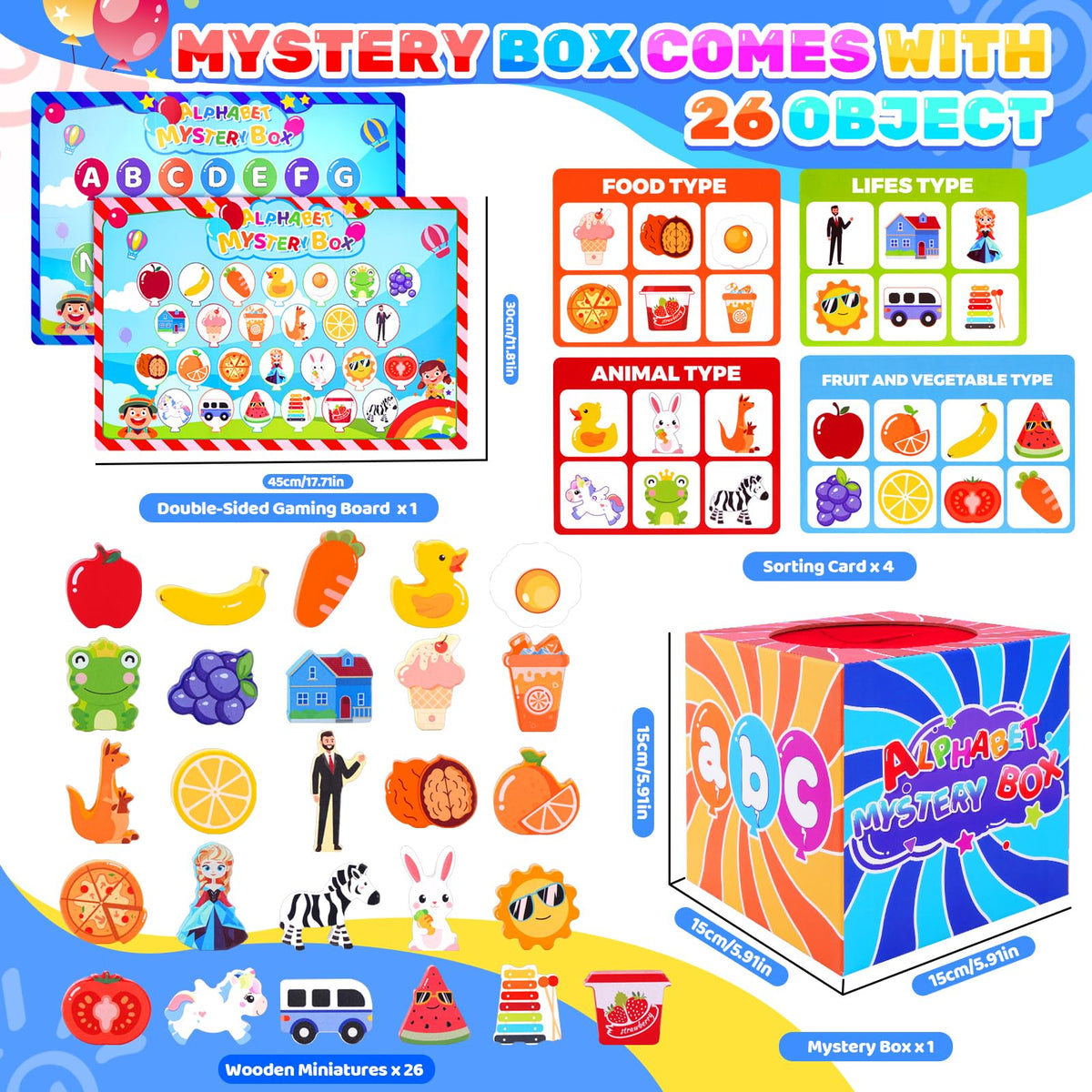 Mystery Alphabet Box - 26 PCS Letters Sorting & Matching Game, Activities Letter Sounds Fine Motor Learning Toys for Preschool Kindergarten Classroom, Easter Basket Stuffers Gifts for Kids Toddlers