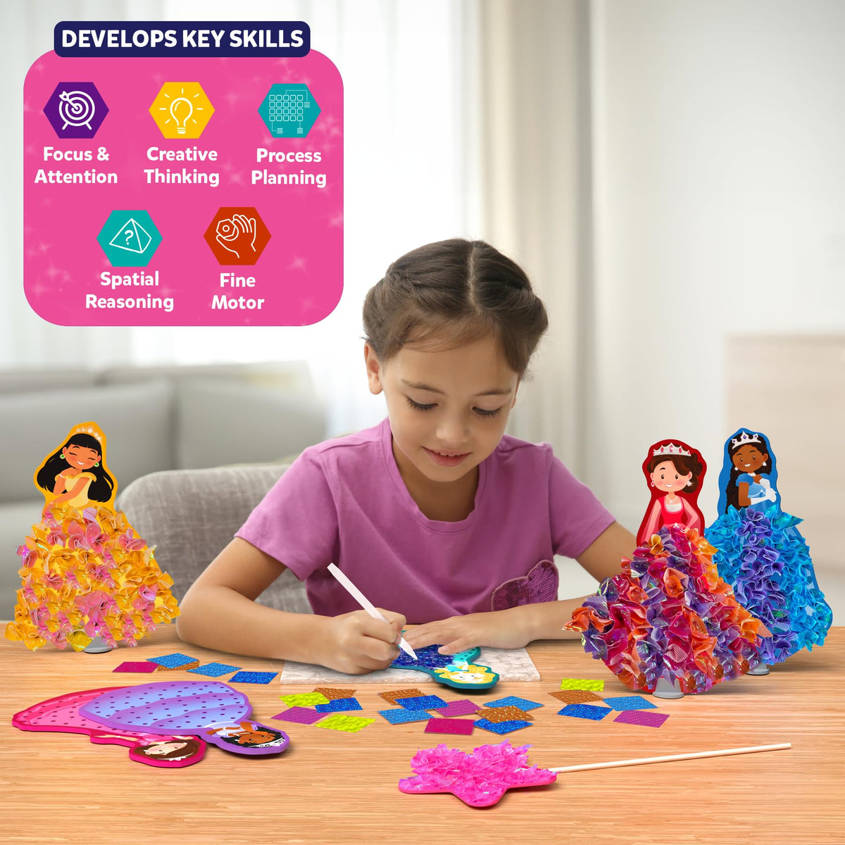 Skillmatics Poke-in Art - Magical Princesses, Mess-Free Fun for Kids, DIY Wood Craft Kits, Creative Activity, Gifts for Girls & Boys Ages 4, 5, 6, 7, 8, 9