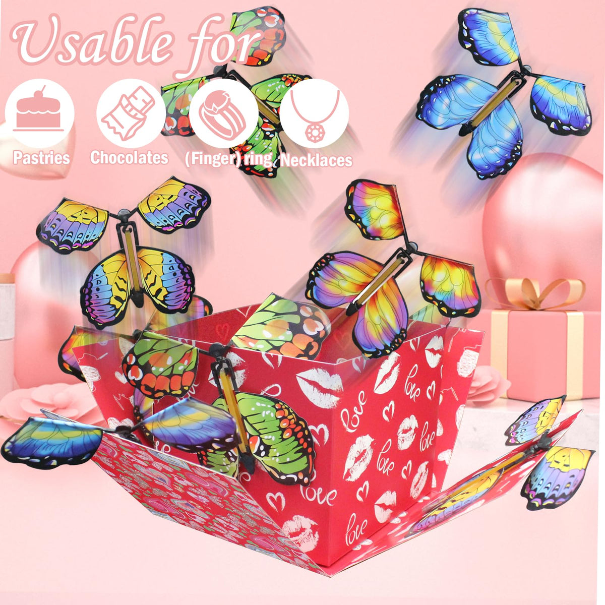 WUEURU Butterfly Explosion Gift Box,Flying Butterfly Surprise Gift Box,DIY Exploding Surprise Gift for birthdays, weddings, Mother's Day, Valentine's Day