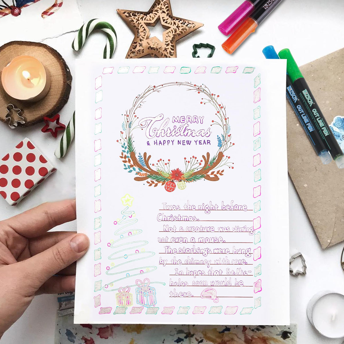 ZSCM QUALITY DECIDES THE FUTURE Stocking Stuffers, Shimmer Outline Glitter Markers, Chriatmas Stocking Stuffers Gifts Trendy Stuff, 21 Super Squiggles Metallic Glitter Pens For Chriatmas Gifts