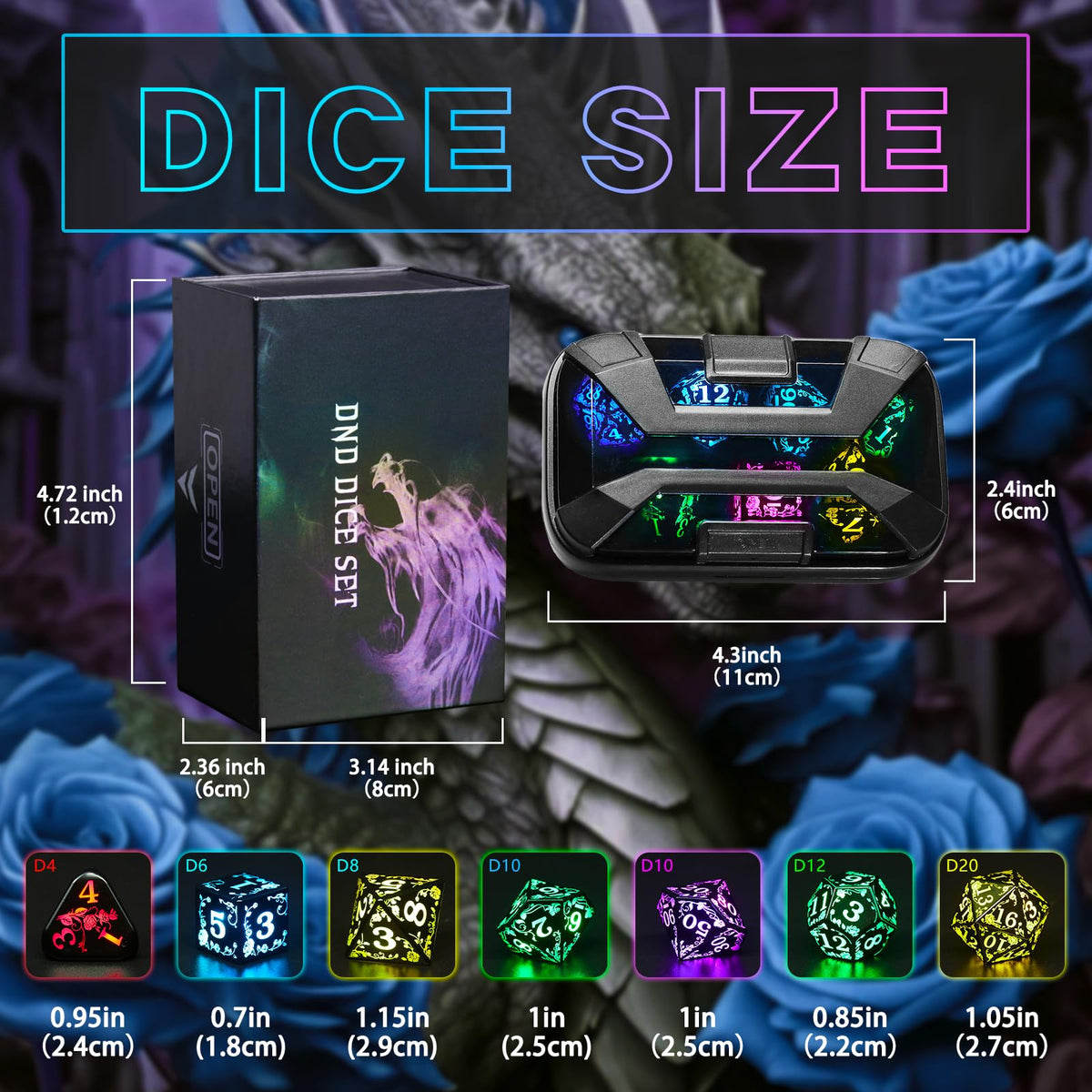 FONVGOGO Light up LED Dice Set D and D Rechargeable for Dungeons and Dragons RGB DND Dice with Charging Box 7-Color Polyhedral Role Playing Dice for DND Gifts RPG Tabletop Games (Rose RGB)