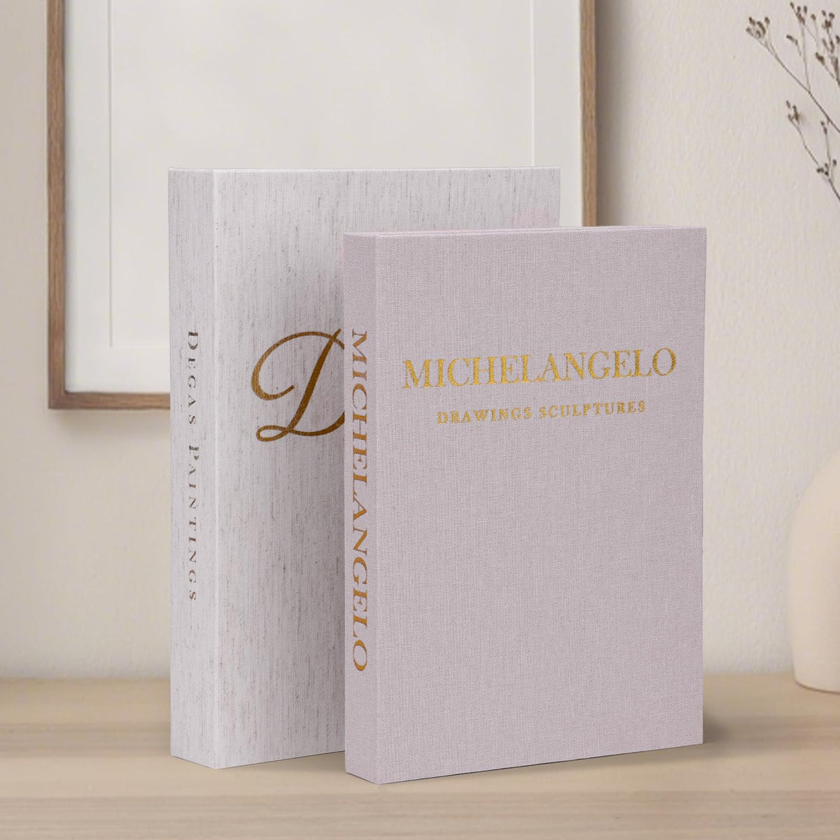 XKDOUS Set of 3 Linen Decorative Books with Gold Foil Cover Faux Book Storage Box for Coffee Table, Bathroom Shelf & Home Decor