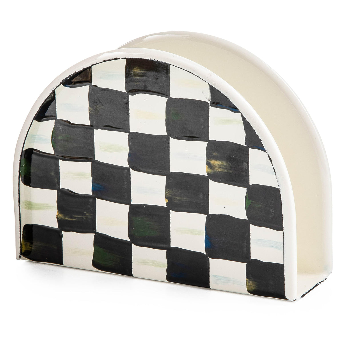 MACKENZIE-CHILDS Cocktail Napkin Holder, Kitchen Napkin Holder for Table and Countertop, Black-and-White Courtly Check