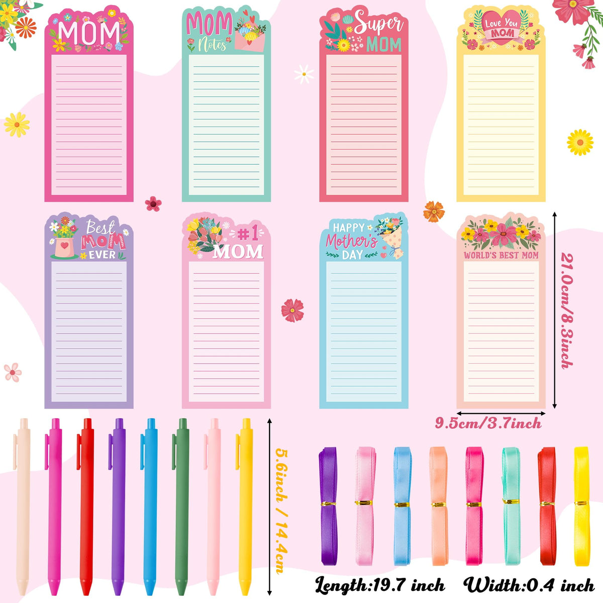 ANGOLIO Mother's Day Notepads With Pen - 8 Sets Happy Mother's Day Sticky Notes Gifts for Mom Self-Adhesive Sticky Notepads Writing Memo Pads for Mom Ladies Women School Office Birthday Gifts Supplies