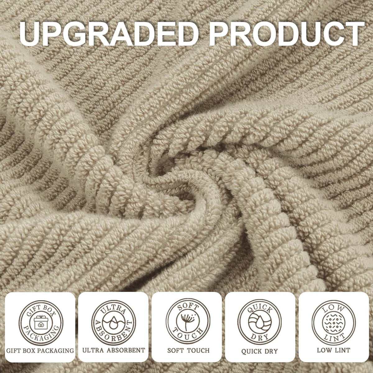 VOOVA & MOVAS Tan Bath Towels - 100% Cotton | Lightweight | Soft | Thick, 2 Bath 30"x56", 2 Hand 18"x28", 2 Washcloths 13"x13", Quick Dry Towels for Showering, Luxury Towel Gift Set, Dark Beige
