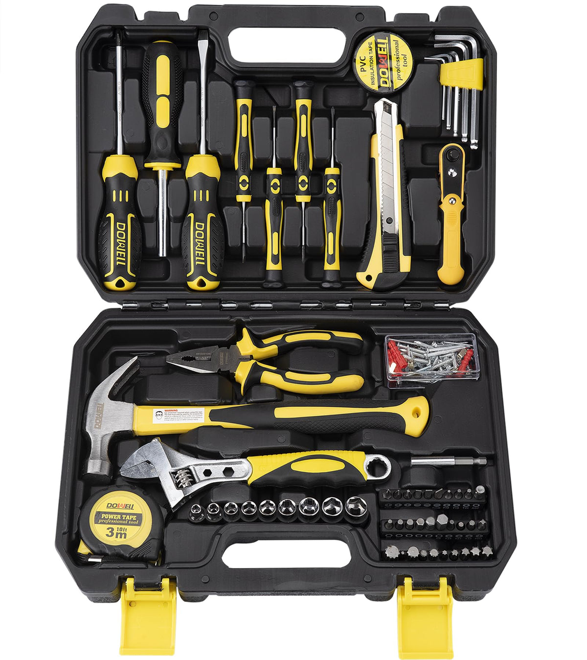 DOWELL Tool Set, Auto Repair Household Tool Kit with Socket, Wrench, Screwdriver, Bits Set and Plastic Toolbox Storage Case, HYT128 (128 Pieces)