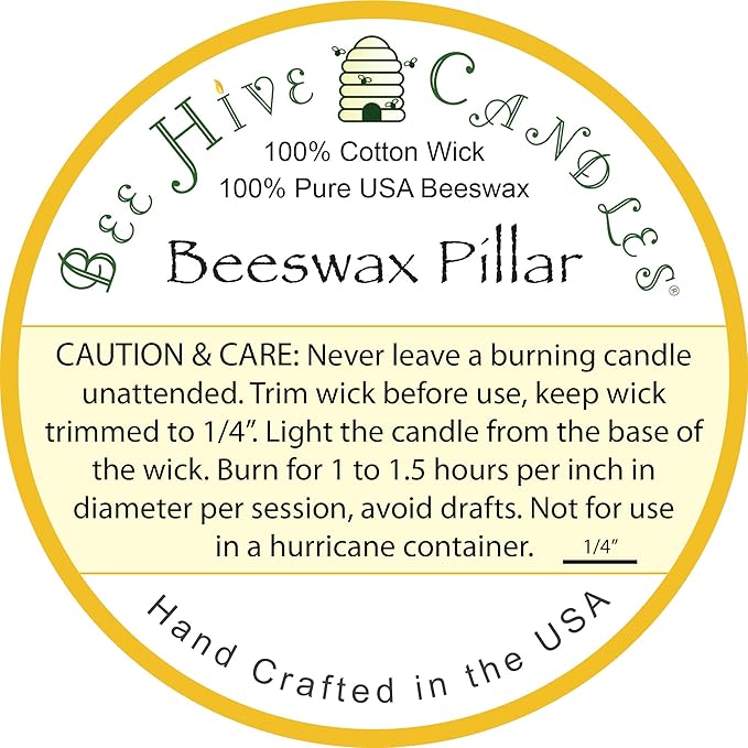 100% Pure Beeswax Pillar Candle (3" x 3") | Natural Beeswax Candles | Soy, Paraffin & Fragrance Free | Handmade in The USA