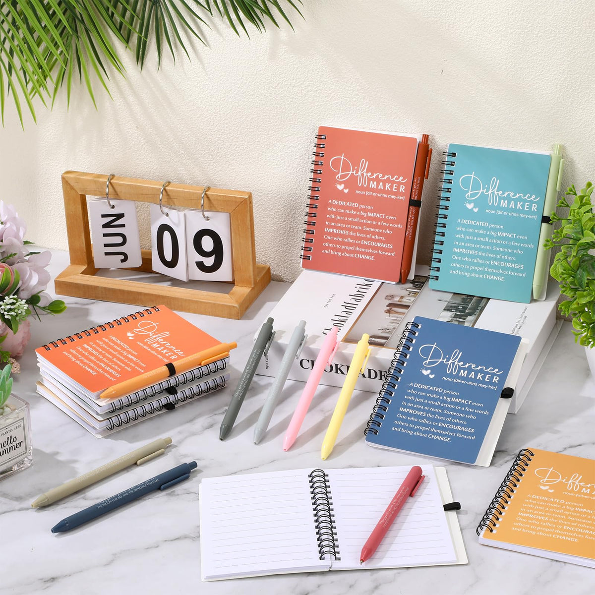Resurhang 10 Sets Difference Maker Employee Appreciation Gifts Bulk Inspirational A6 Spiral Notebooks Journal with Ballpoint Pens for Teacher Nurse Volunteer Coworker Staff Team Gifts (Morandi Colors)