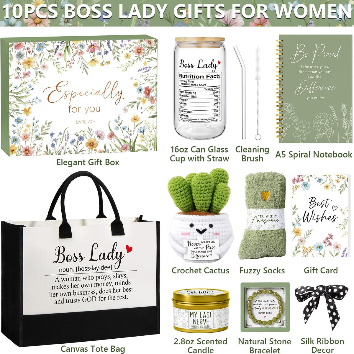 Bosses Gifts for Women, Best Boss Lady Gifts for Women, Unique Appreciation Thank You Mothers Day Easter Birthday Gift Baskets for Boss Female, Going Away Leaving Bosses Day Gift Set w/Canvas Tote Bag