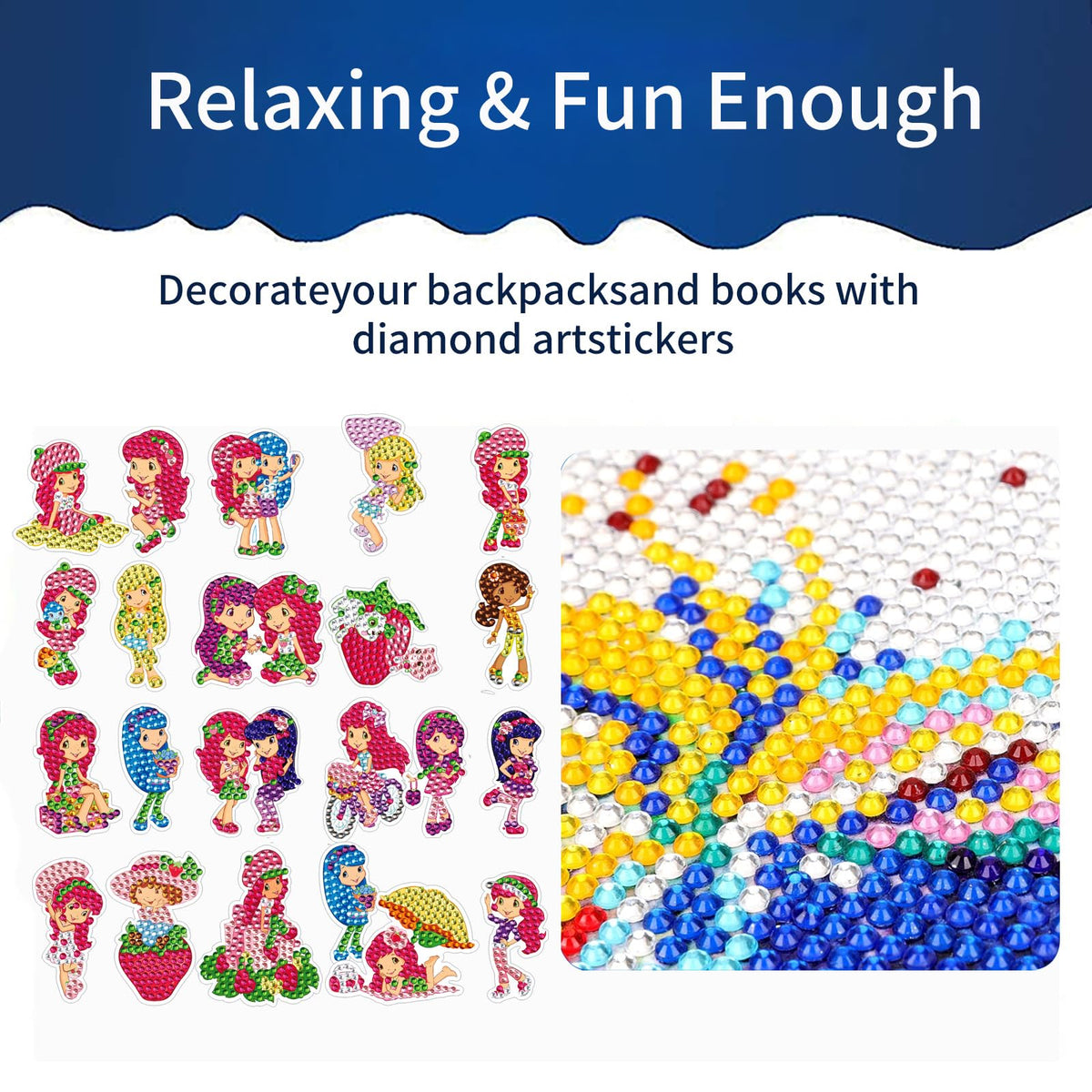 FLYSONG Diamond Art Kits for Kids Adults,DIY Cartoon Princess 22 Pcs Creative Diamond Art Stickers - Gem Painting Craft Mosaic Stickers by Number Kits (Cartoon Princess)