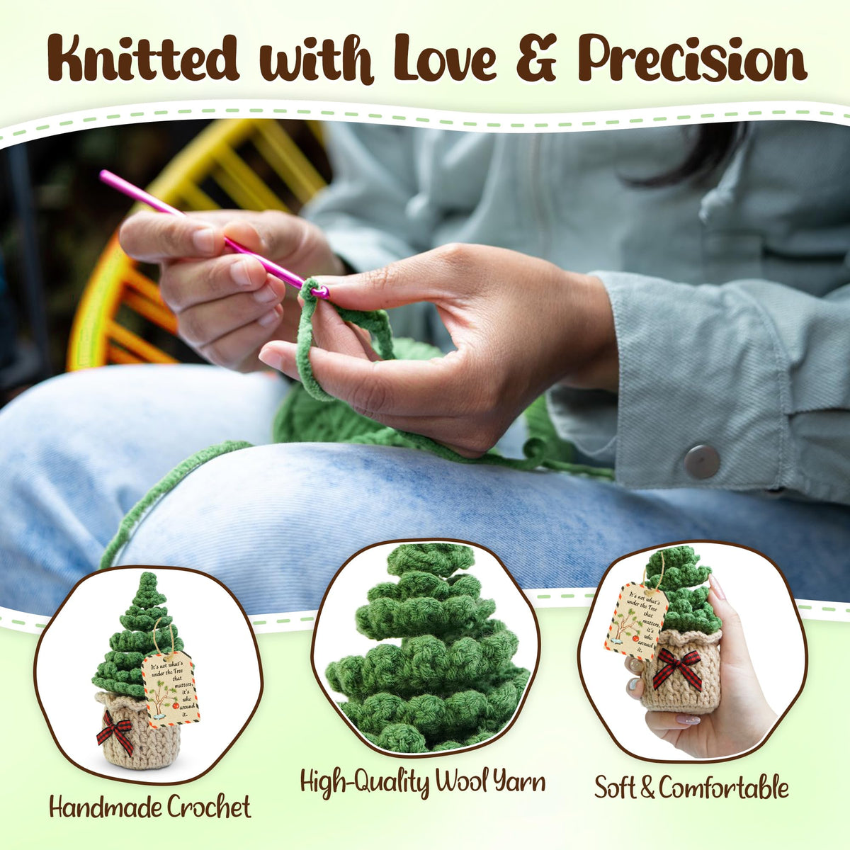 OASSIE Christmas Tree Gifts for Women Men - Emotional Support Crochet Christmas Tree with Card - Stocking Stuffers for Xmas Party Decorations Home Decor, Small Gifts for Mom Grandma Friends Family