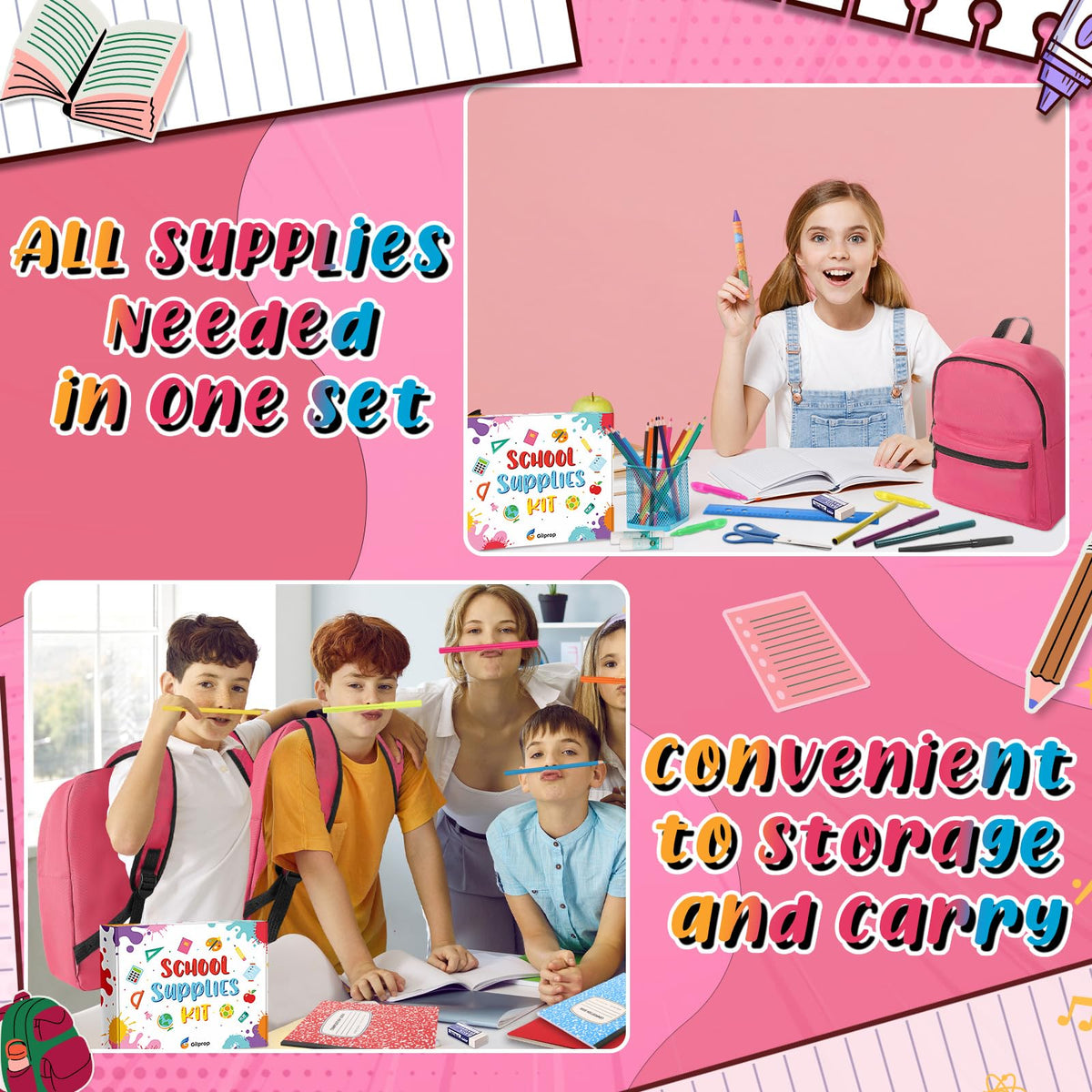 Gilprop 79 Pcs Christmas Gift Box for K-5 Elementary Middle Kit Bundle Bulk Essential for Operation Charity Xmas Gift(Pink)