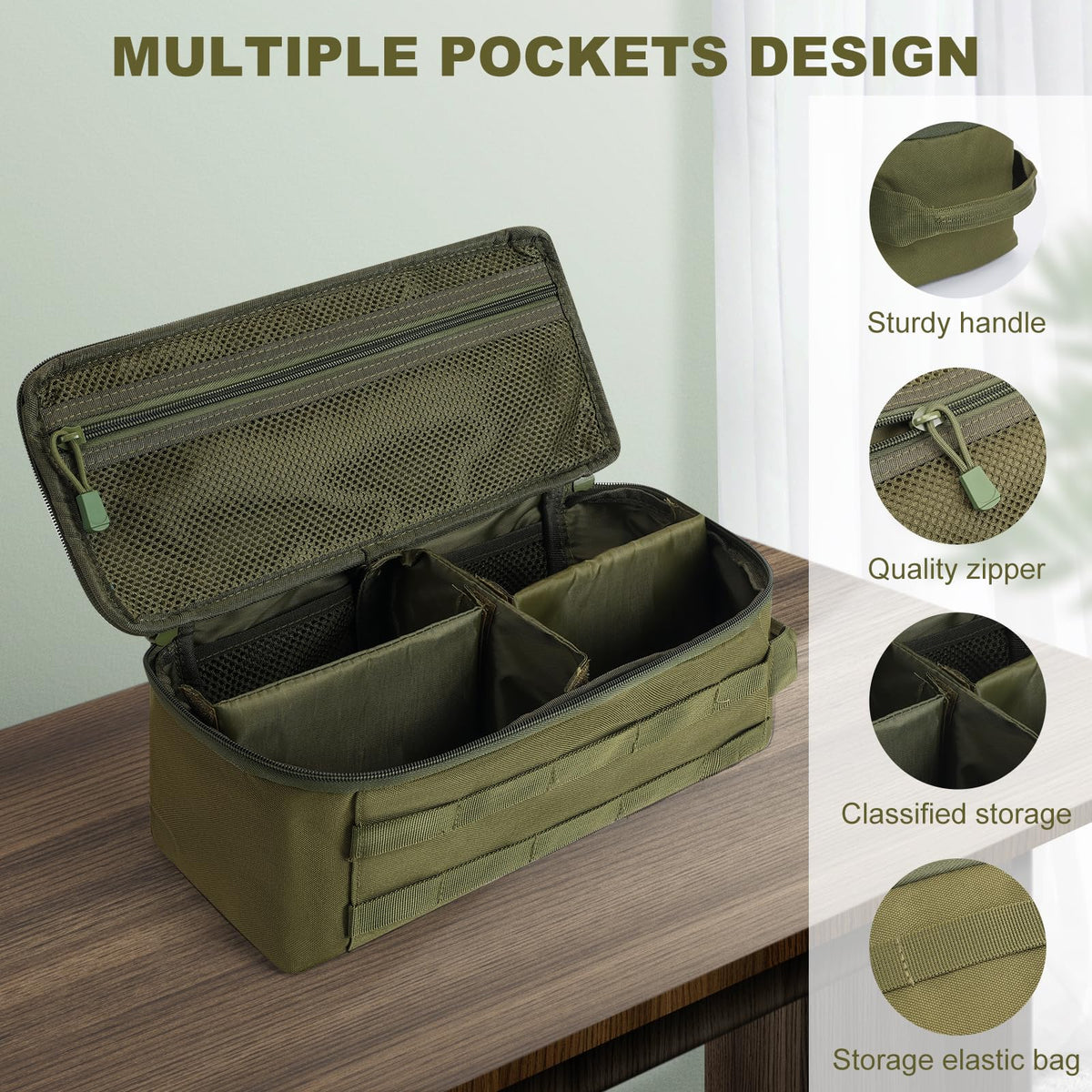 QISVVE First Aid Bag Empty Pill Box Organizer,Tactical Medical Bag Case,Portable EDC Travel Medicine Pill Bottle Organizer (Green)