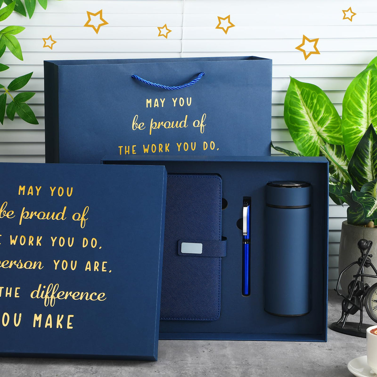 Honoson Employees Appreciation Gift Set for Men, New Employee Welcome to The Team Sets Notebook Pen and Tumbler May You Be Proud, Farewell Gifts for Coworkers(Blue)