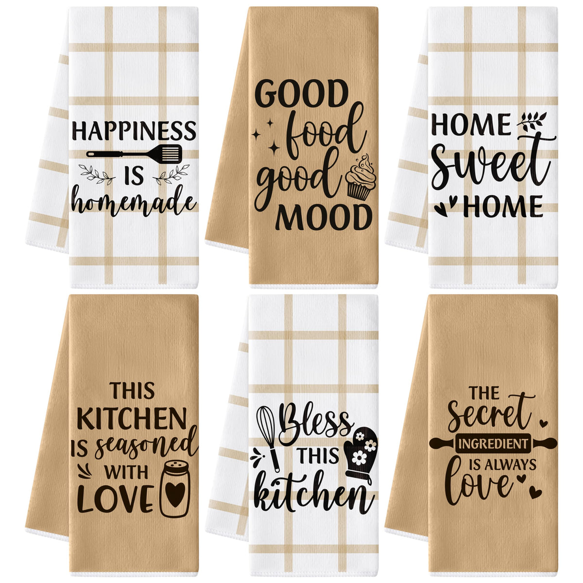 GROBRO7 Sweet Home Hand Towel - 6Pcs Funny Happiness is Homemade Kitchen Dish Towels Set Soft Polyester Towels Bathroom Farmhouse Decor for Home Dining Room Decor, Housewarming Gift for Hostess