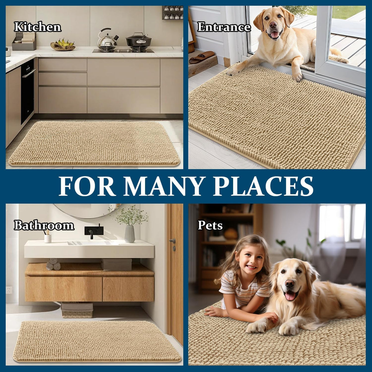 OLANLY Dog Door Mat - Absorbent Non-Slip Washable Doormat for Muddy Paws | 54x24 Inches, Beige