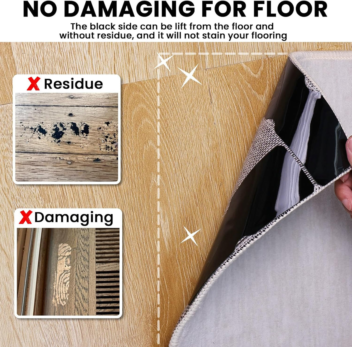 Skiennix Non-Slip Rug Grippers - Reusable Carpet Tape for Hardwood Floors | 12 Durable Pads