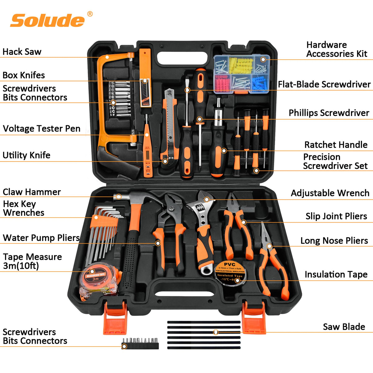 SOLUDE Tool Set,148-Piece Home Repair Tool Kit for Men Women College Students,Household Basic Hand Tool Sets with Case for Home Maintenance,Dorm Essentials and DIY Projects