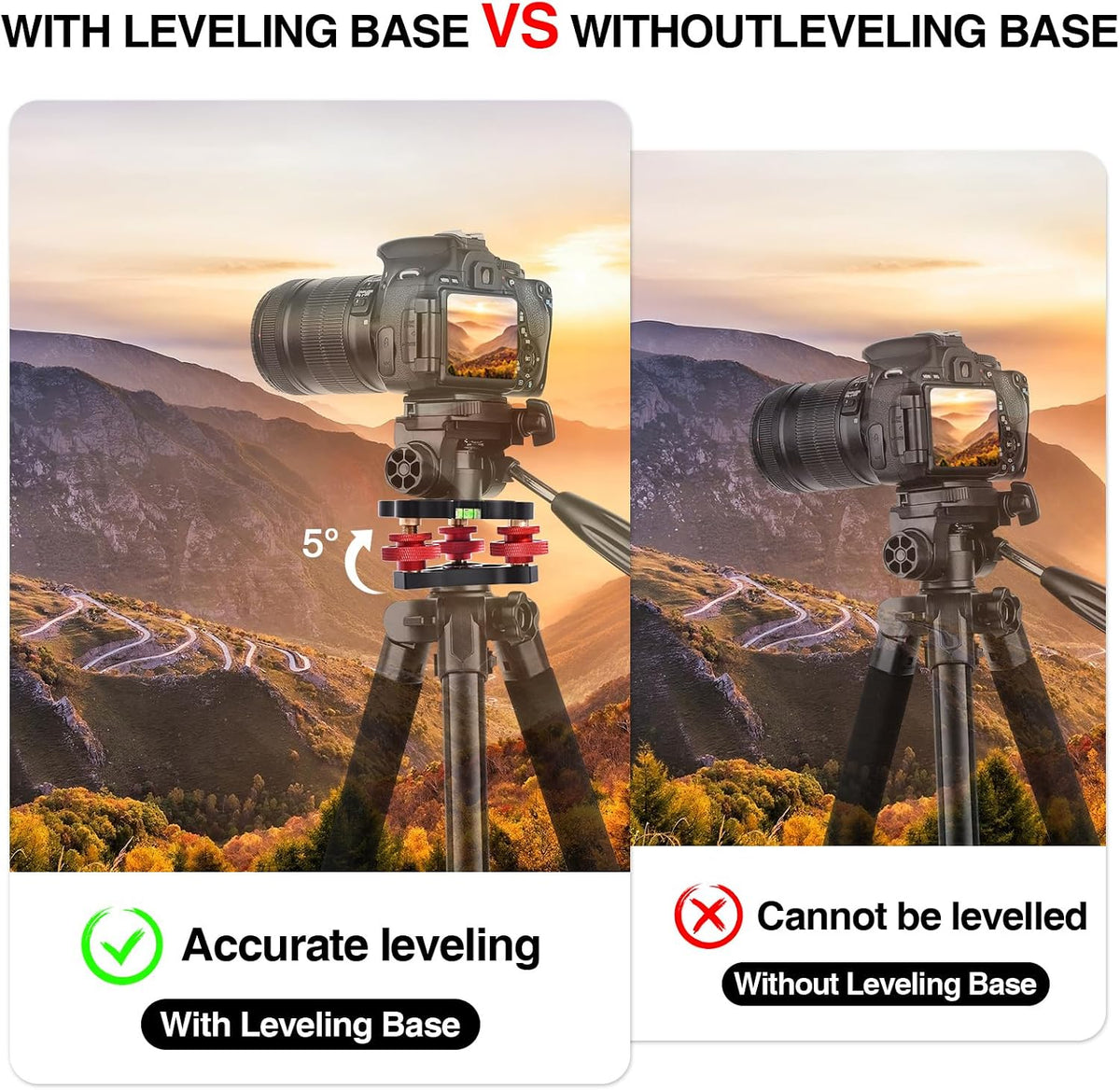 yqlbgprj Leveler,3/8Thread,+/-5Precise 3axis Head,LP642026 Tripod Leveling Base,Camera Head Angle