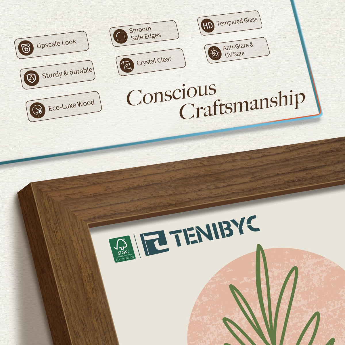 TENIBYC 11x14 Picture Frame Set - 4 Pack, Brown Wood Grain 11 x 14 Photo Frame, HD Tempered Glass, Wall Hanging, Gift for Friend