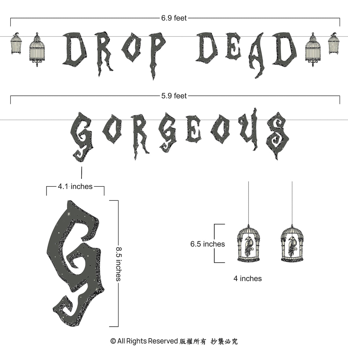 Cheerland Gothic Party Decorations Drop Dead Gorgeous Garland Skeleton Raven for Girls Birthday Party Decoration Wedding Bridal Shower Halloween Hanging Teen Goth Sweet 16 Bachelorette Decor
