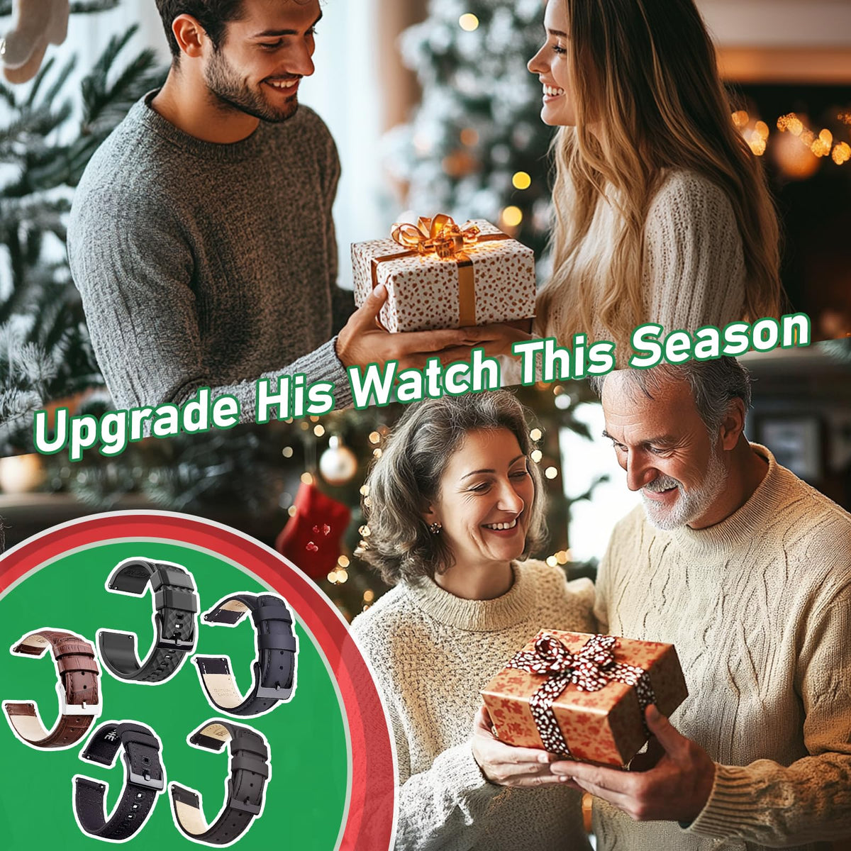 Ritche Genuine 24mm Leather Watch Band Classic Vintage Quick Realease Watch Bands for Men Women Compatible with Timex Expedition Fossil Seiko Black Watch Strap, White Elephant Gifts, Stocking Stuffers for Men, Father's Day gifts
