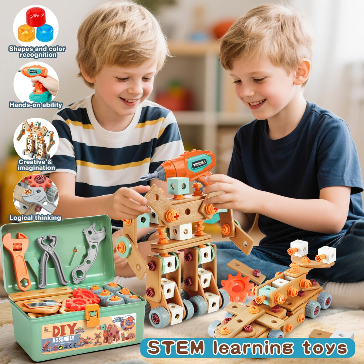 Kids Tool Set with Drill,148Pcs Toddler Tool Set with Toolbox,STEM Montessori Toys for 3 4 5 Year Old,Pretend Play Kid Toy,Educational Construction Toy for 3-5 Year Old Boy Girl,Birthday Gift for Kids