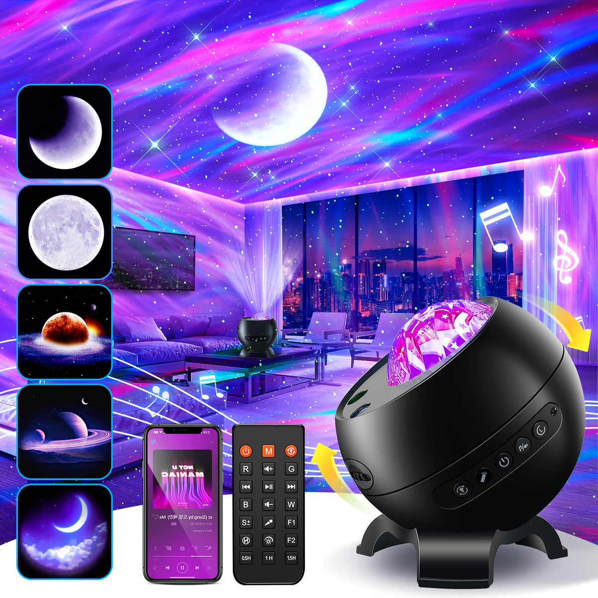 Northern Galaxy Light Projector, 300+Modes & 5 Films Star Projector, 15 White Noise & Bluetooth Northern Lights Projector,Moon Light Projector, Teen Girl Gifts Trendy Stuff, Consumer Electronics.