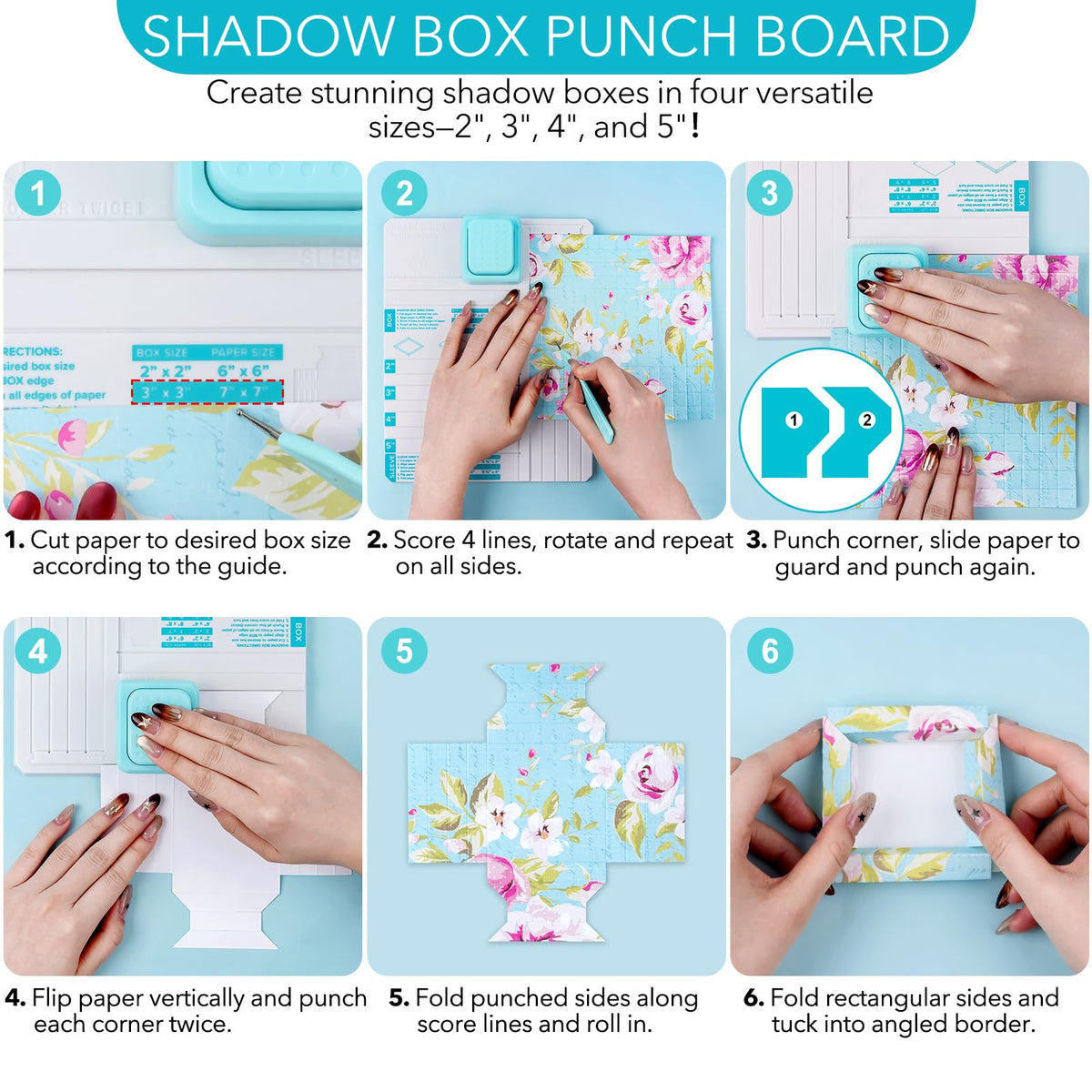 Briartw All-in-One Shadow Box Punch Board with Scoring Tool for DIY Making 2", 3", 4", 5" Shadow Boxes & Sleeves | Beginner-Friendly Scoring & Punching Tool for Paper Crafting