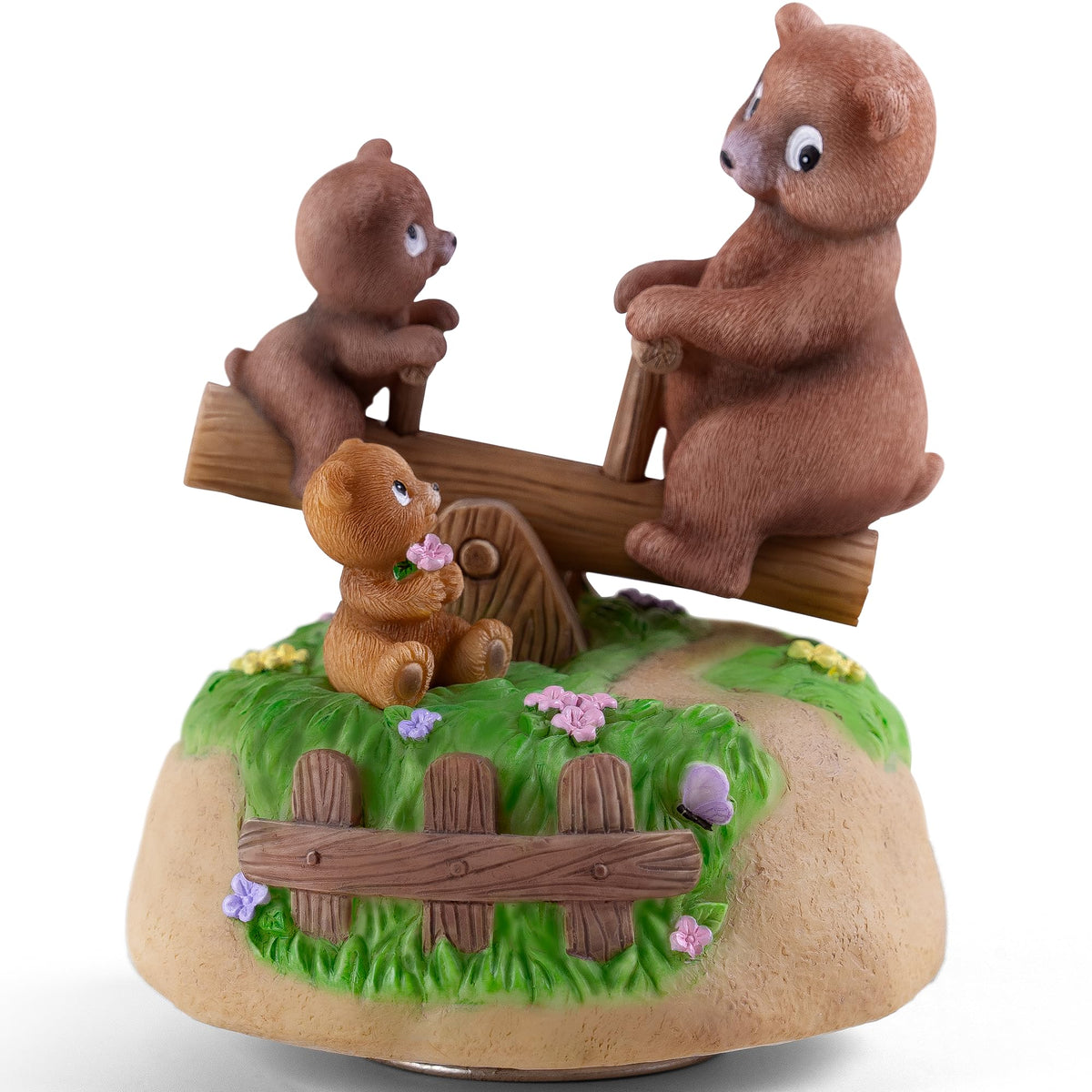 AIDLNS Bear's Sunshine Seesaw - Handcrafted Resin Bear Music Box with Rotating Base & Moving Seesaw, Plays You are My Sunshine – Collectible Figurine Gift for Kids, Family & Home Decor