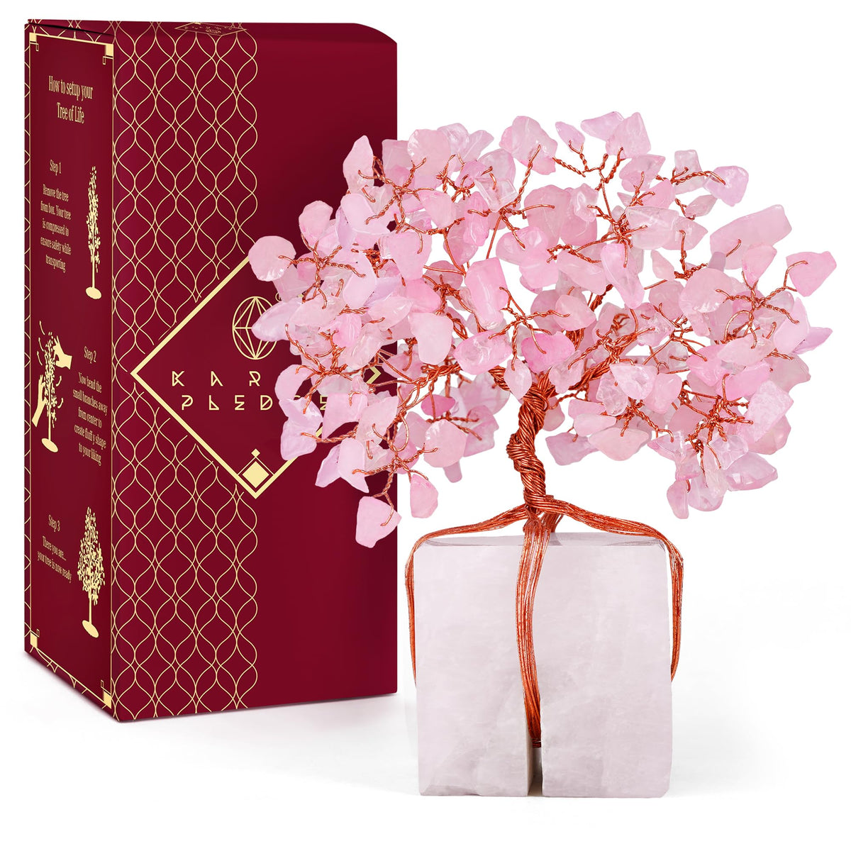 Rose Quartz Crystal Tree of Life Unique Birthday Gifts for Women, Mom, Sister, Friends. Handcrafted Chakra Healing Crystal and Stones for Positivity, Money, Luck, Aesthetic Home and Office Decor