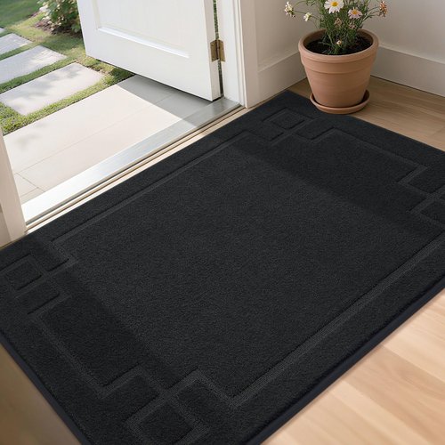 BEQHAUSE Door Mat 36" x 60", Non-Slip Door Mats Indoor Entryway Rugs Washable Low-Profile Absorbent and Stain Resist Floor Mats, Dog Door Mat for Front Back Door, Mud Wet Shoes & Paws, Black