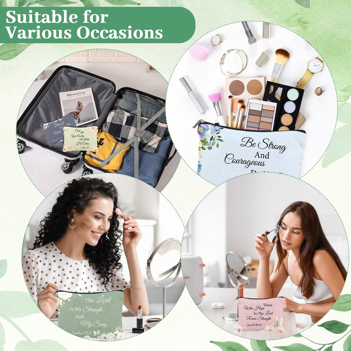 DONQTWAY 60 Pcs Christian Gifts Bulk for Women Christian Gifts Include 20 Bible Verse Canvas Makeup Bags 20 Mini Mirror 20 Bible Inspirational Keychains for Church Women Mother Appreciation Supplies
