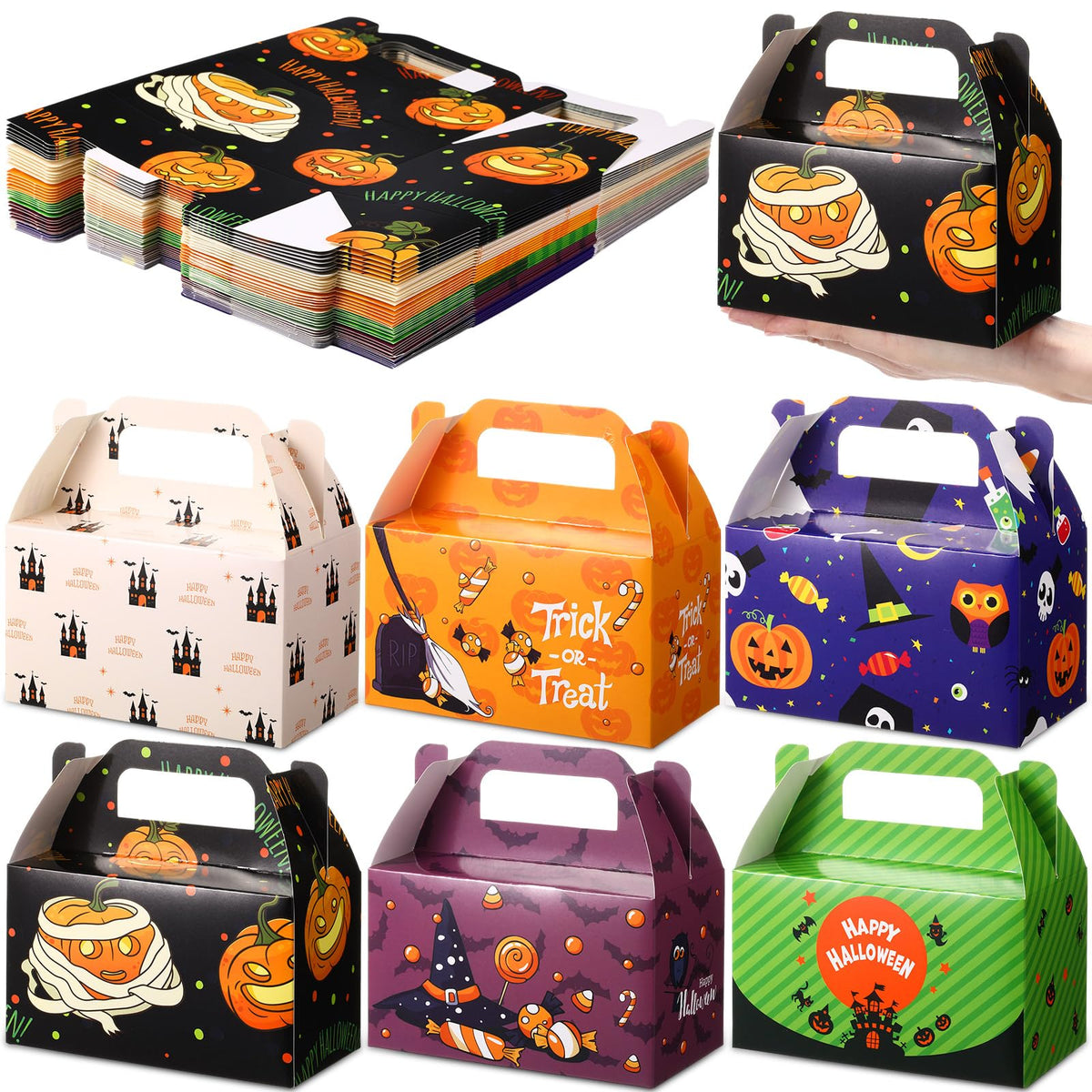 Zhanmai 36 Pack Halloween Treat Goodie Boxes Halloween Ghost Cookie Container Cupcake Snack Box with Handle Party Favor