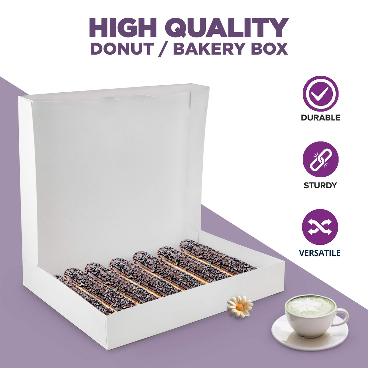 Fit Meal Prep 18 Pack 15x11.5x2.2'' White Bakery Box - Holds 12 Donuts, Auto-Popup Cardboard Gift Packaging and Baking Containers, Cookies, Brownies, Pastry and Bread Boxes