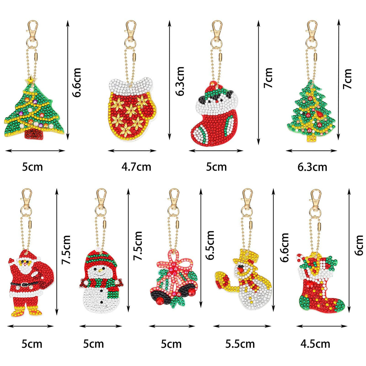 Yaomiao 17 Pieces Double Sided Diamond Art Christmas Ornaments Christmas Keychains Diamond Art Kit for Adult DIY 5d Painting Round Drill Key Chain Xmas Crystal Rhinestone Arts Craft Keychain Supplies