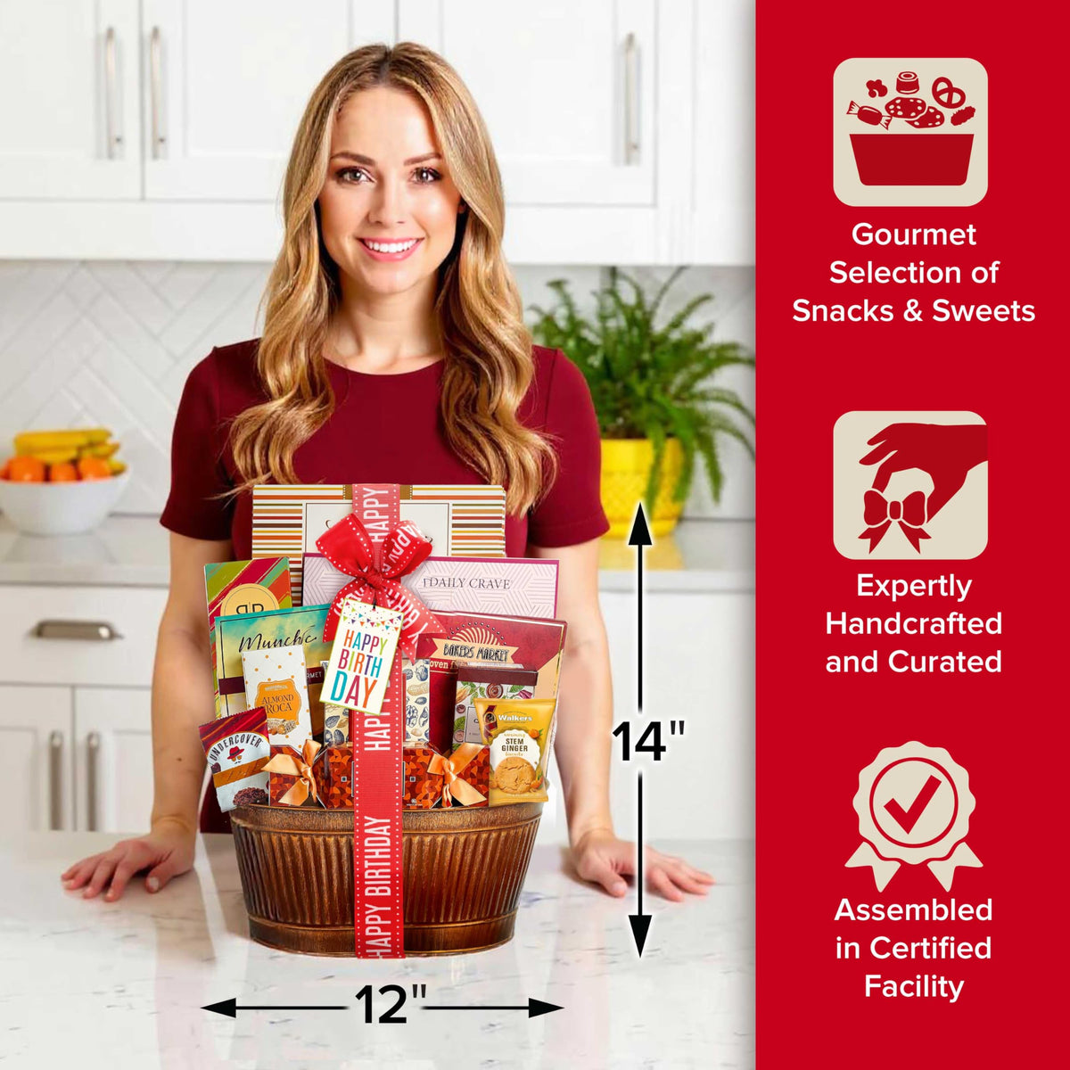 Broadway Basketeers Birthday Gift Basket – Gourmet Snacks & Sweet Treat Box with Cookies, Candy & more - Food Gift Basket for Women, Men & Families - Happy Birthday Surprise Box, Kosher