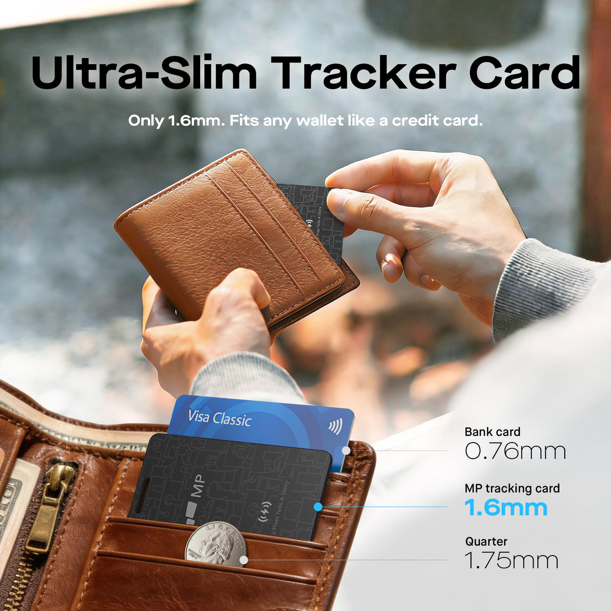 2026 Mobile Pixels Wallet Tracker Card, Works with (iOS and Android), Ultra Slim Rechargeable Bluetooth Tracker, Tracker Key Finder, Portable Item Locator for Wallet, Bags, Luggage (1- Pack)
